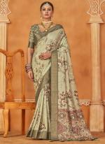 Silk Biege Festival Wear Digital Print Saree